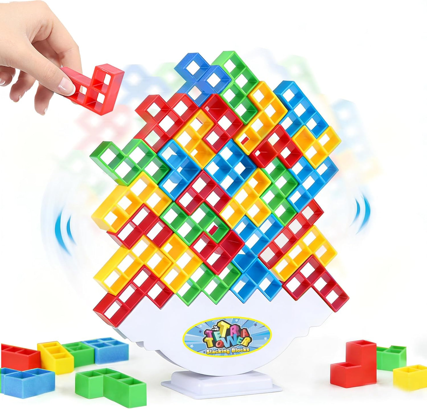 Tetra Balancing Stacking Tower Toys, 32PCS Board Games for Kids & Adults, 2 Players Balance Game Team Building Blocks STEM Toy with Storage Bag, Boys Girls Gifts, Perfect for Family, Parties, Travel